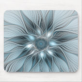 Blijde Bloem Abstract Blauw Grijs Bloemig Fractal Muismat (Voorkant)