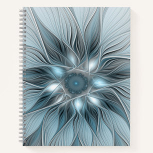 Blijde Bloem Abstract Blauw Grijs Bloemig Fractal Notitieboek