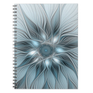 Blijde Bloem Abstract Blauw Grijs Bloemig Fractal Notitieboek