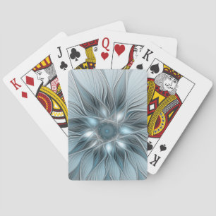 Blijde Bloem Abstract Blauw Grijs Bloemig Fractal Pokerkaarten
