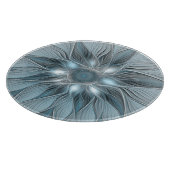 Blijde Bloem Abstract Blauw Grijs Bloemig Fractal Snijplank (Hoek)