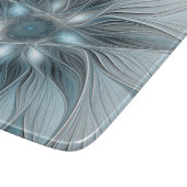 Blijde Bloem Abstract Blauw Grijs Bloemig Fractal Snijplank (Hoek)