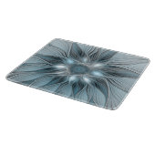 Blijde Bloem Abstract Blauw Grijs Bloemig Fractal Snijplank (Hoek)