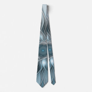 Blijde Bloem Abstract Blauw Grijs Bloemig Fractal Stropdas