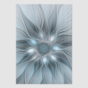Blijde Bloem Abstract Blauw Grijs Bloemig Fractal Tissuepapier