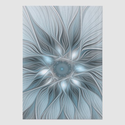 Blijde Bloem Abstract Blauw Grijs Bloemig Fractal Tissuepapier (Voorkant)