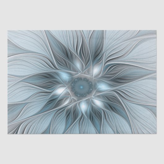 Blijde Bloem Abstract Blauw Grijs Bloemig Fractal Tissuepapier (Voorkant)