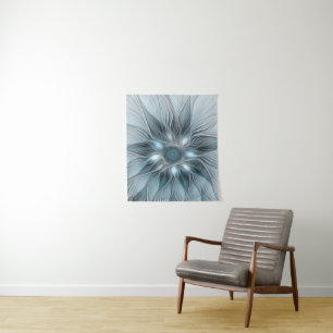 Blijde Bloem Abstract Blauw Grijs Bloemig Fractal Wandkleed