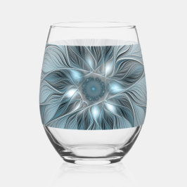 Blijde Bloem Abstract Blauw Grijs Bloemig Fractal Wijnglas Zonder Voet
