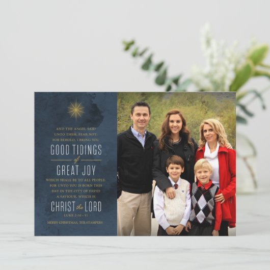 Blijde Boodschap van Groot Geluk Feestdagenkaart (Staand voorkant)