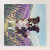 Blijde Border Collie in Lavendelveld Legpuzzel (Horizontaal)