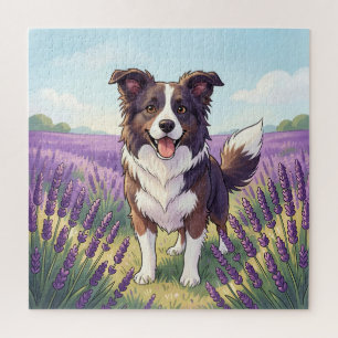 Blijde Border Collie in Lavendelveld Legpuzzel