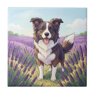 Blijde Border Collie in Lavendelveld Tegeltje