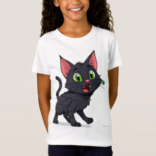 Blijde Cartoon Zwarte Kat Met Groene Ogen T-shirt