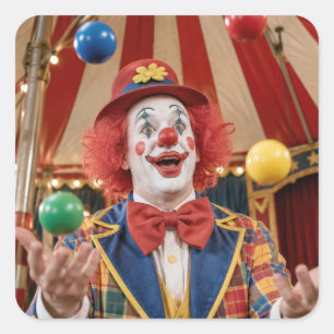 Blijde Clown die Kleurrijke Ballen Jongleert Vierkante Sticker