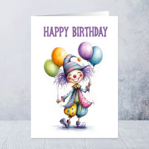 Blijde clown met ballonnen verjaardag kaart
