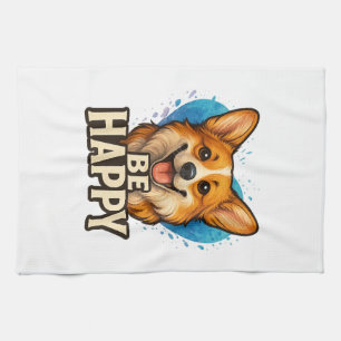 Blijde Corgi met Kleurrijk Hart- Ontwerp voor hond Theedoek