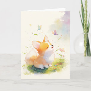 Blijde Corgi met Vlinderdans Kaart