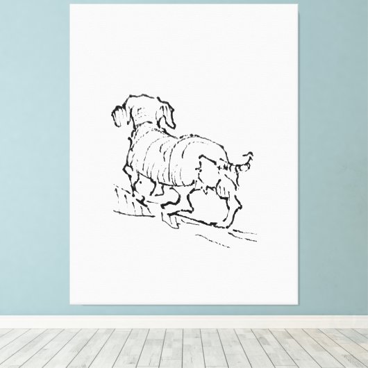 Blijde Dachshond – Saus Dog Illustratie Canvas Afdruk (Insitu (Houten vloer))