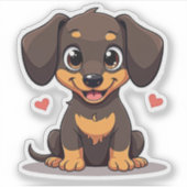 Blijde Dachshund Puppy – Chibi Kunst Sticker (Voorkant)