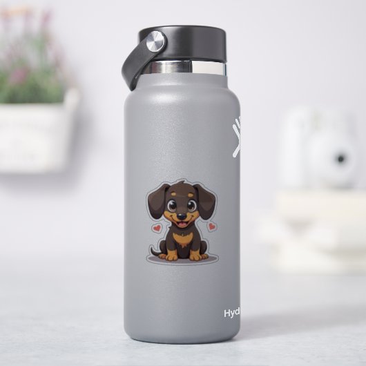 Blijde Dachshund Puppy – Chibi Kunst Sticker (HydroFlask)