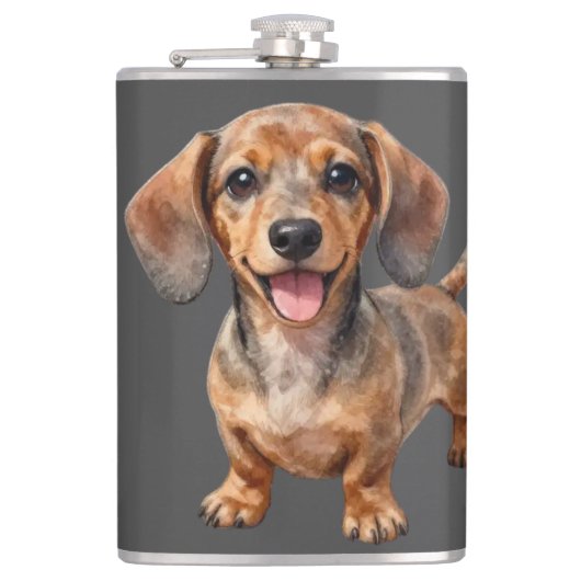 Blijde Dachshund Puppy Heupfles (Voorkant)