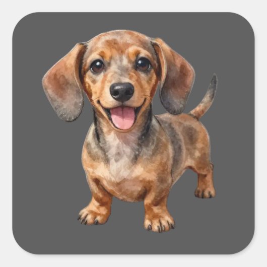 Blijde Dachshund Puppy Vierkante Sticker (Voorkant)