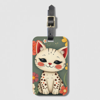 Blijde Gevlekte Kat met Bloemen Bagagelabel