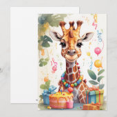 Blijde Giraffe met Cadeaus & Taart | Kaart (Voorkant / Achterkant)