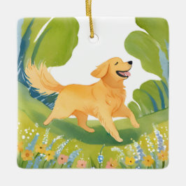 Blijde Golden Retriever | Hond Waterverf Keramisch Ornament