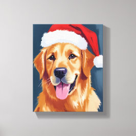 Blijde Golden Retriever | Kerstman Hoed Hond Kerst Canvas Afdruk