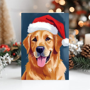 Blijde Golden Retriever   Kerstman Hoed Hond Kerst Feestdagen Kaart