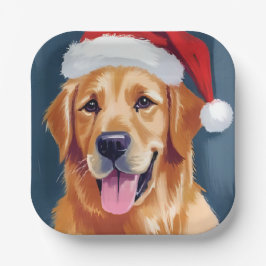 Blijde Golden Retriever | Kerstman Hoed Hond Kerst Papieren Bordje