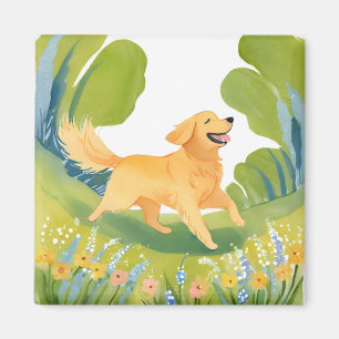 Blijde Golden Retriever Licht Watercolor Kaart Magneet
