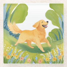 Blijde Golden Retriever | Licht Waterverf Glazen Onderzetter