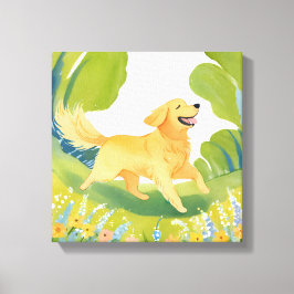Blijde Golden Retriever | Lichte Aquarel Schilderi Canvas Afdruk