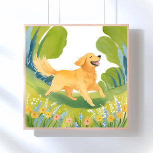 Blijde Golden Retriever   Lichte Aquarel Schilderi Perfect Poster