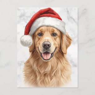 Blijde Goud Retriever Hond in Kerstman Hoed Waterv Feestdagenkaart