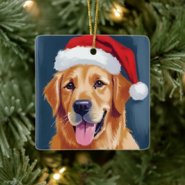 Blijde Goud Retriever | Kerst hond met Kerstman ho Keramisch Ornament