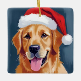Blijde Goud Retriever | Kerst hond met Kerstman ho Keramisch Ornament