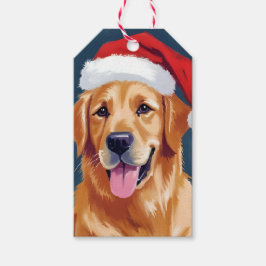 Blijde Goud Retriever | Kerstman Hoed Hond Kerstmi Cadeaulabel