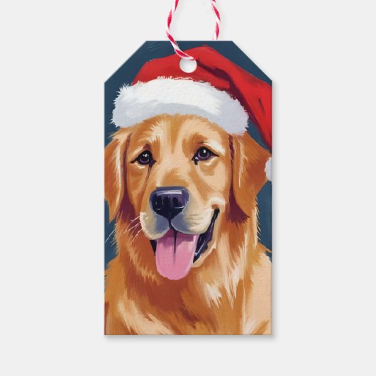 Blijde Goud Retriever | Kerstman Hoed Hond Kerstmi Cadeaulabel (Voorkant)