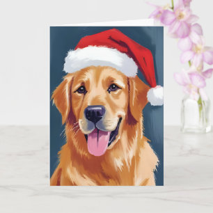 Blijde Goud Retriever   Kerstman Hoed Hond Kerstmi Kaart