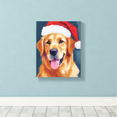 Blijde Goud Retriever | Kerstmuts Hond Kerstmis Canvas Afdruk (Insitu (Houten vloer))