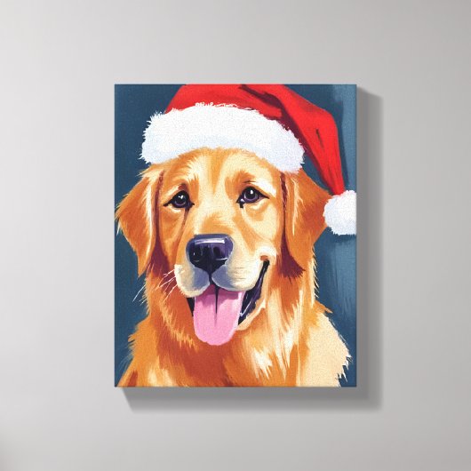 Blijde Goud Retriever | Kerstmuts Hond Kerstmis Canvas Afdruk (Voorkant)