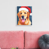 Blijde Goud Retriever | Kerstmuts Hond Kerstmis Canvas Afdruk (Insitu (Woonkamer))