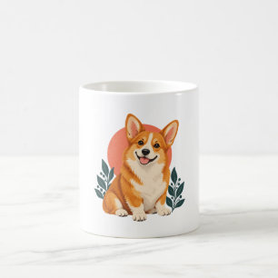Blijde Gouden Corgi met Koraalzon en Tealbladeren Koffiemok