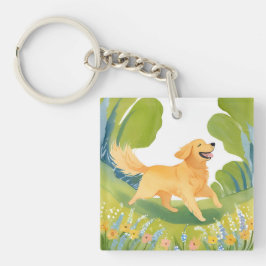 Blijde Gouden Retriever | Honden Waterverf Sleutelhanger