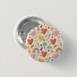 Blijde Harten - Whimsical Valentijnsdag Patroon Ronde Button 3,2 Cm