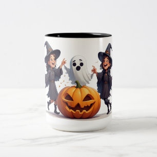 Blijde Heksen Vieren Halloween Nacht ✨ Tweekleurige Koffiemok